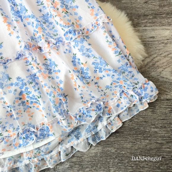 Floral Chiffon Open Back Cutout Ruffle Trim Semi-Sheer Long Sleeve Dress - Picture 12 of 15